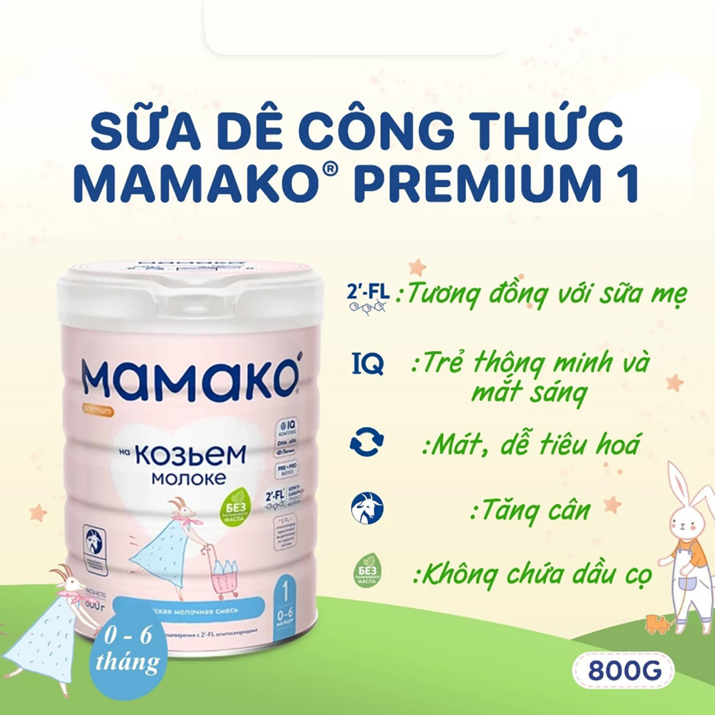 Sữa Dê Công Thức MAMAKO Premium Nga Euro Store Số 1 – 800g tăng cường miễn dịch