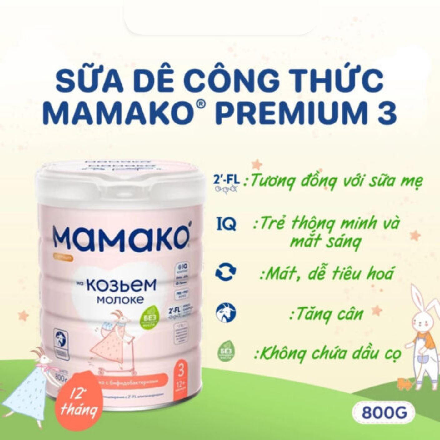 Sữa Dê Công Thức MAMAKO Premium Nga Euro Store Số 3 – 800g tăng cường miễn dịch