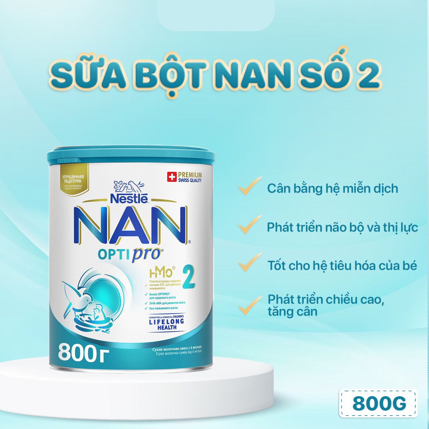 Sữa Bột Nan Nga Số 2 – 800g (Dành Cho Bé Từ 6 – 12 Tháng Tuổi)